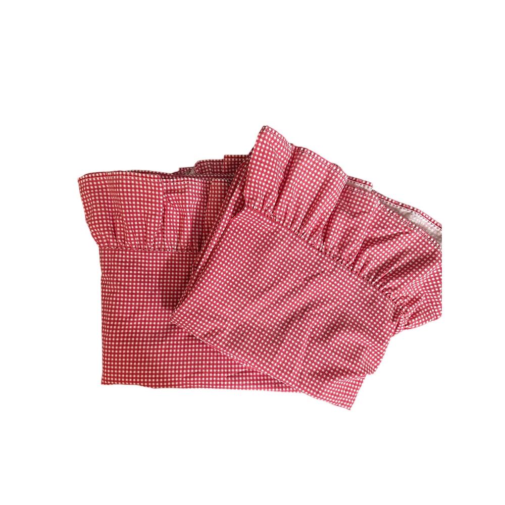 Vintage Ralph Lauren Gingham Checked Red White Ruffled Pillowcases Set of 2 King